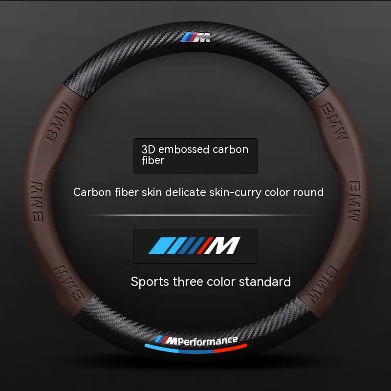 Cubierta de cuero para volante de coche, accesorio de fibra de carbono para BMW M X1 X5 X3 X6 G20 G30 E39 E46 E87 E90 E92 F10 F15 F25 F30