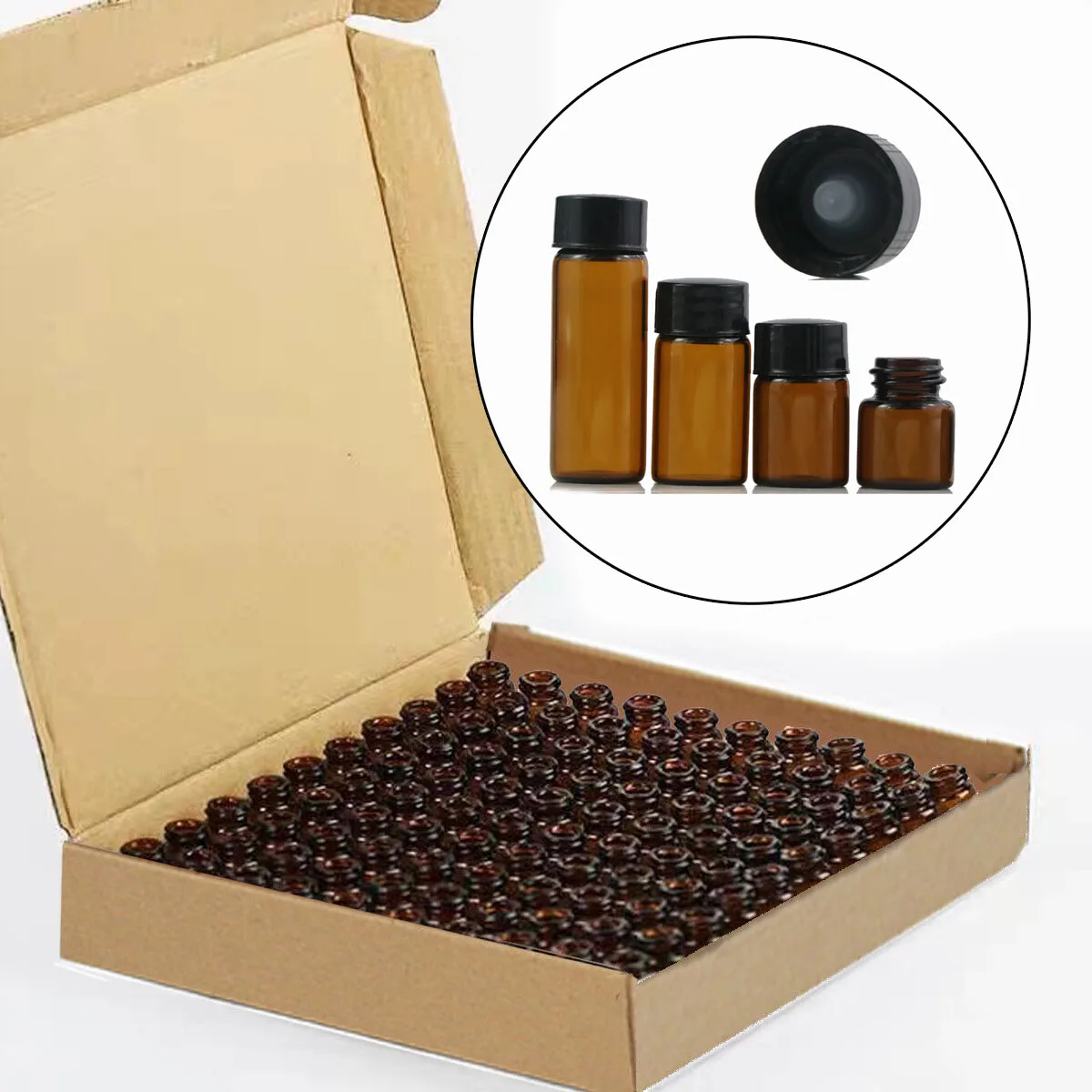 100szt 1ml 2ml 3ml 5ml Drams Amber Glass Bottle AMBER Dram Glass Bottle with Screw Cone Caps with Cone liner polycone caps
