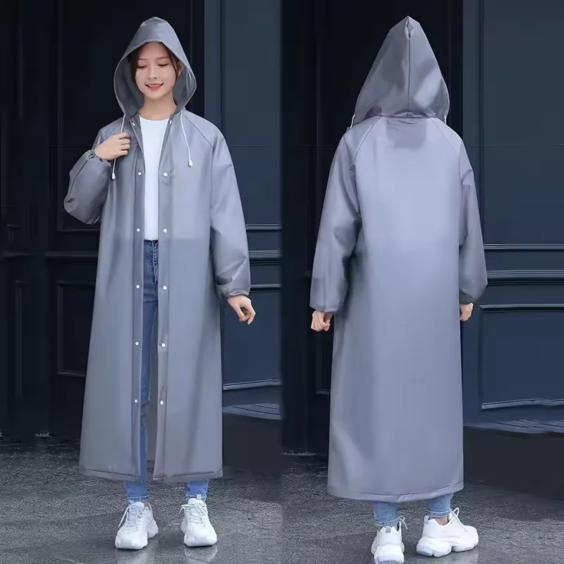 Unisex EVA Langer Wasserdichter Regenmantel, Kapuzen-Regenjacke mit Kordelzug, Ideal für Reisen, Angeln & Camping