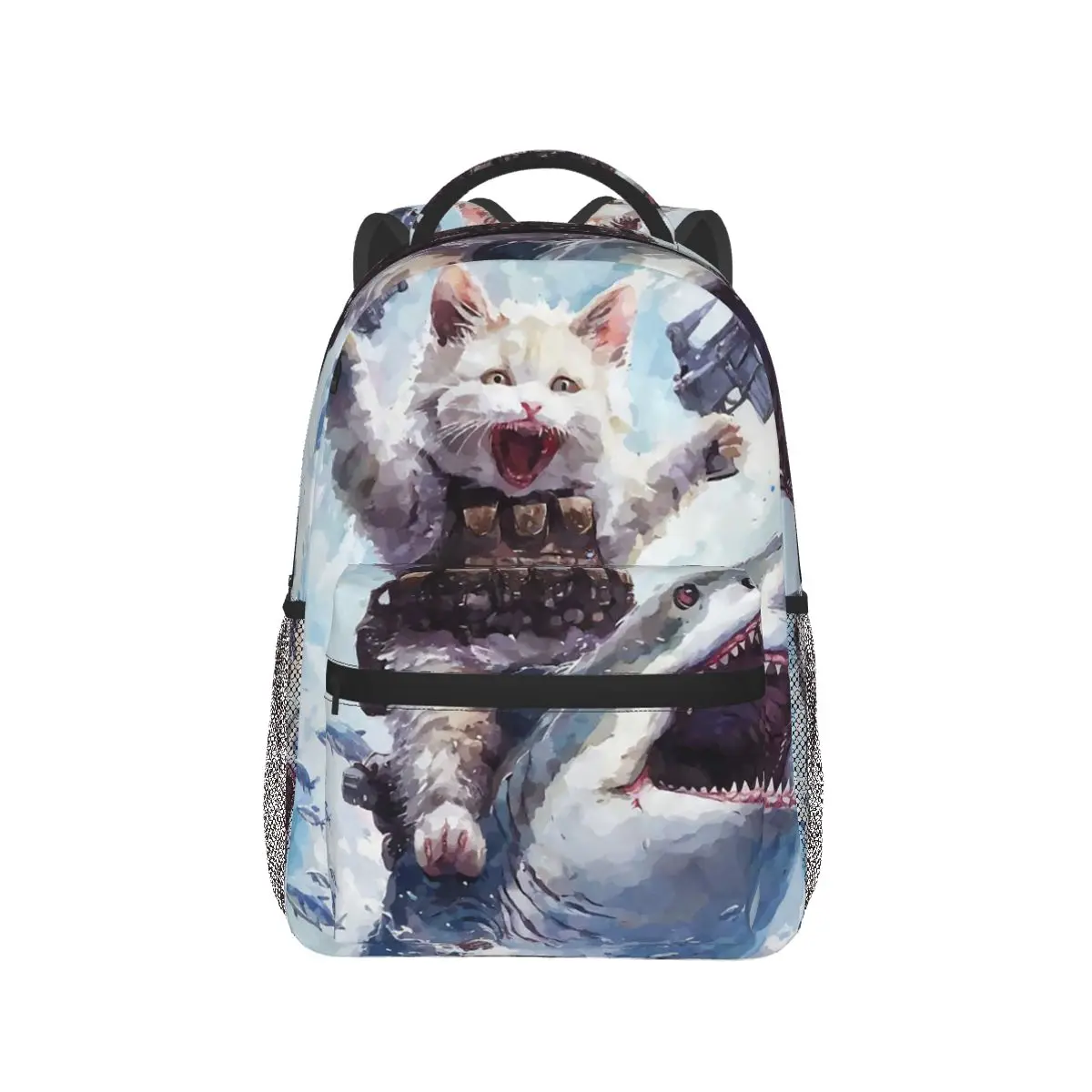 

Cat Riding Shark Pattern Backpack Hot Sale Daypack Large Capacity Boys Girls BookBag School Bag Shoulder Bags for Men Women