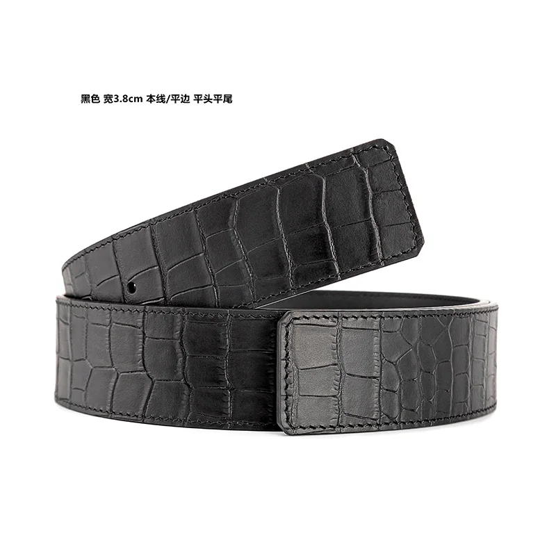 Men’s Luxury 4.0cm Wide Crocodile-Pattern Top-Grain Leather Belt Strap (No Buckle) - Genuine Cowhide Replacement Waistband