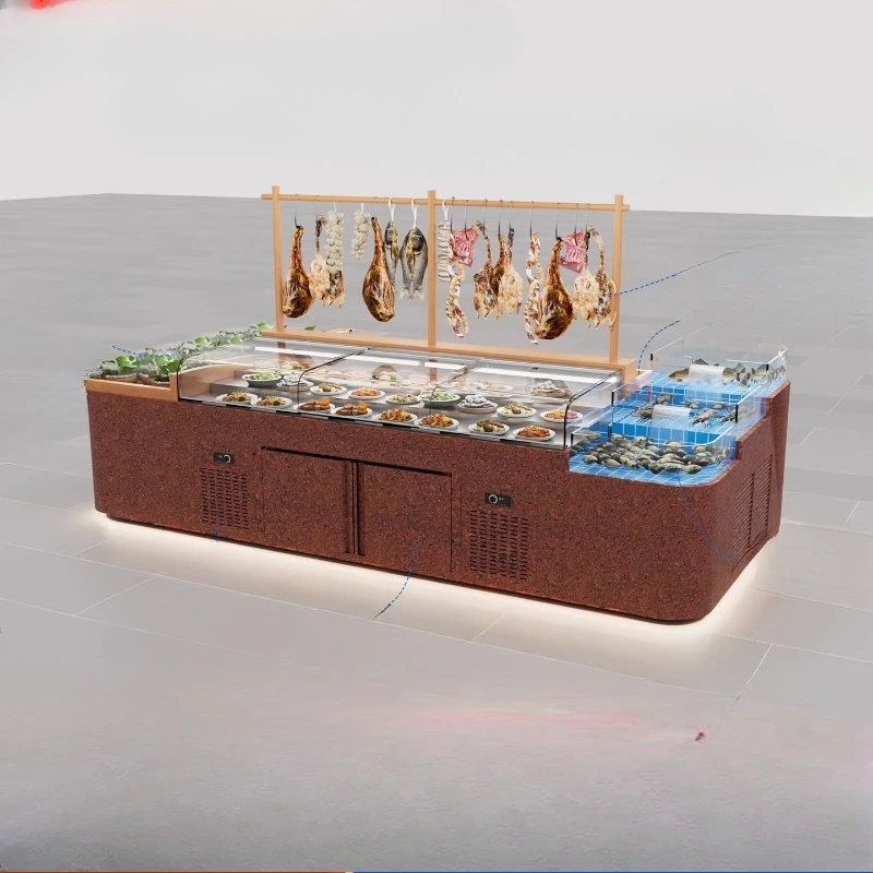 

restaurant ice table display cabinet commercial refrigerated seafood fish pond spray fresh ordering