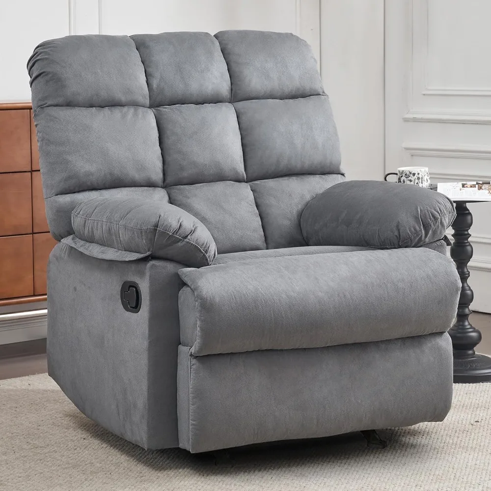 Rocker Recliner Chair, Overstuffed Large Manual Rocking Recliner, Upholstered Comfy Soft Fabric Living Room Reclining Sofa Chair