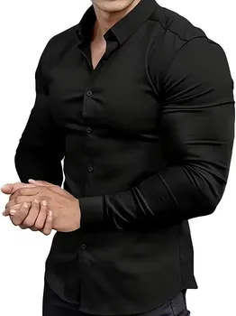 Modieuze Heren Casual Shirt Muscle Versie, Korte Mouwen Sportkleding, Knoop Up Top