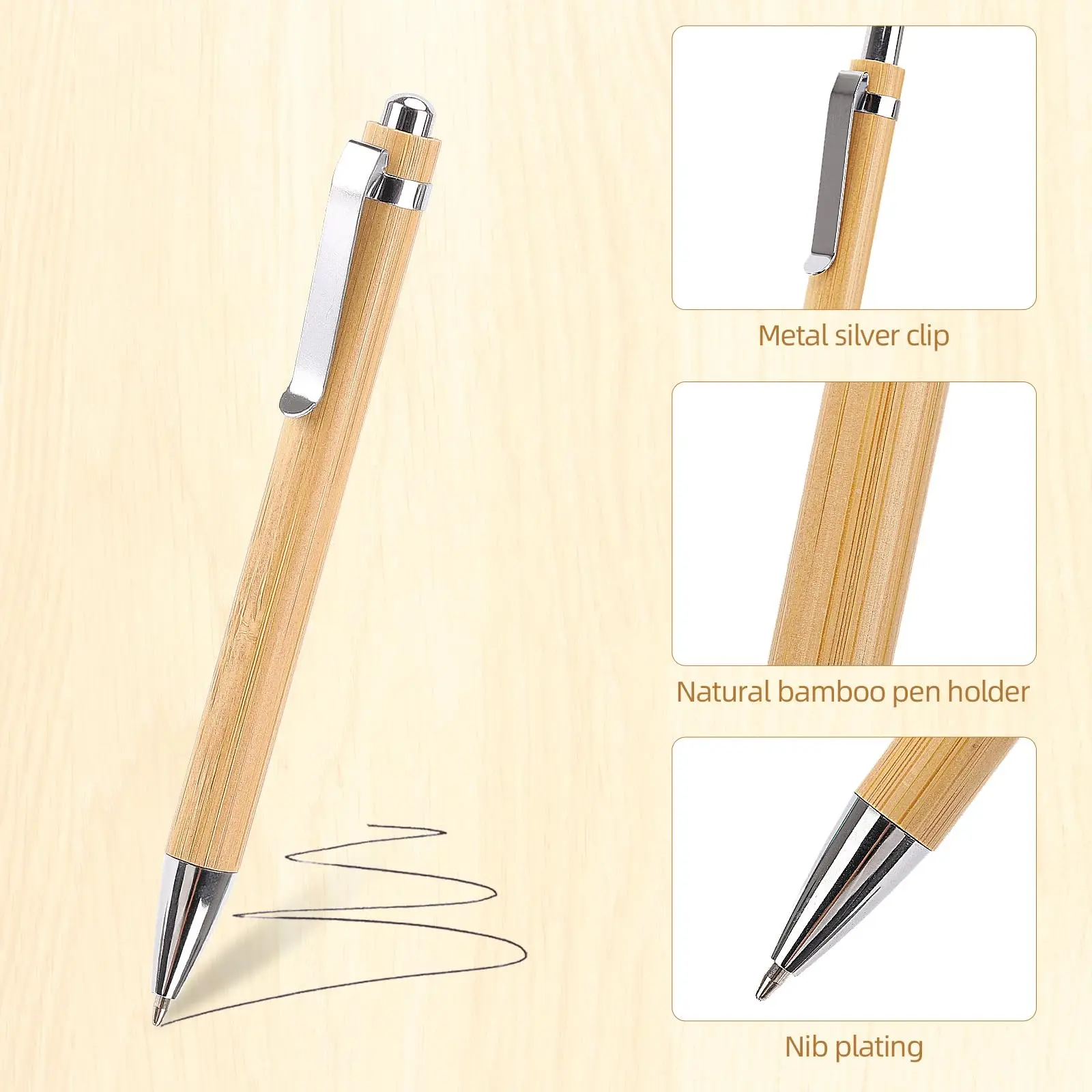 20Pcs Bamboo Signature Pen Creative Bamboo Rotary Ballpoint Pen Black Core Gift Pen Business Retro Pen