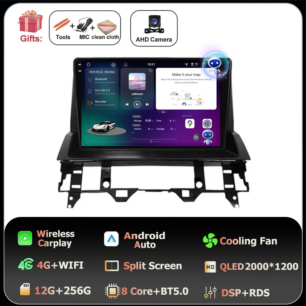 Scherm QLED Carplay Auto Voor Mazda 6 2002 2003 2004 2005 2006 2007 2008 Android 16 Autoradio Multimedia Video speler GPS WIFI 4G