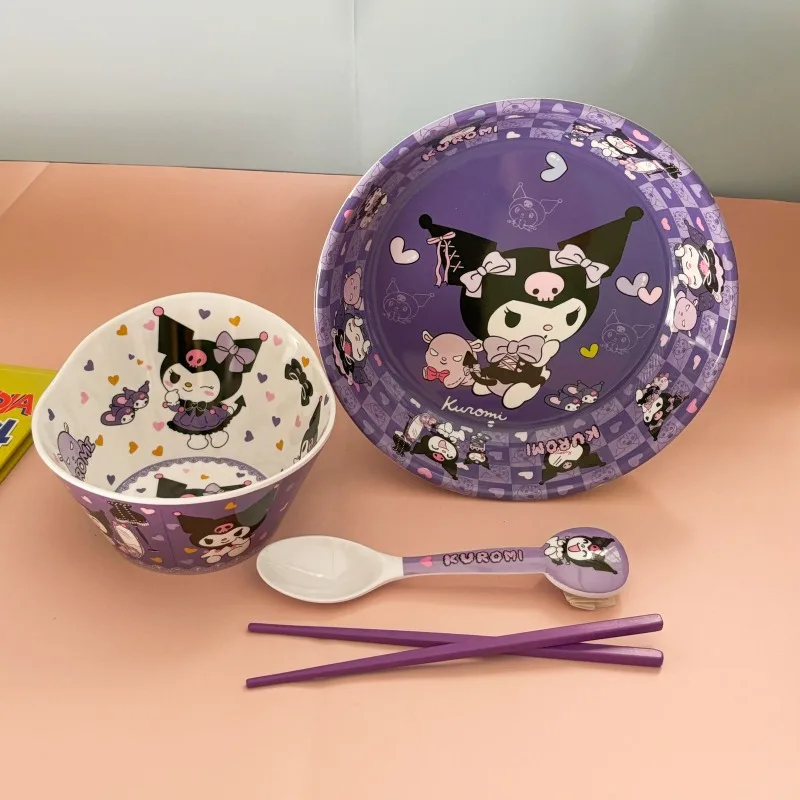 

Kawaii Sanrio Kuromi Cartoon Children's Home Ceramic Tableware Set Anti-ironing Anime Children's Tableware Accessories Gift