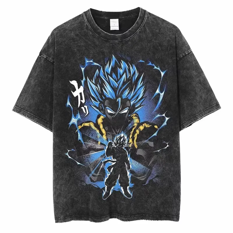 

New 2026 Summer Dragon Ball Gogeta Blue Nostalgic Anime Men's Washable T-shirt 100% Cotton Heavyweight Family Matching Unisex