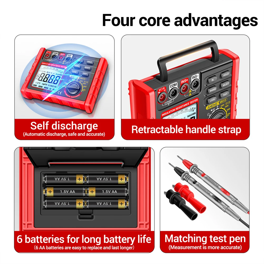 MH15 Insulation Resistance Test Digital Meter Multimeter Automatic Discharge AC/DC Voltage Capacitance LCD Megohmmeter Tester