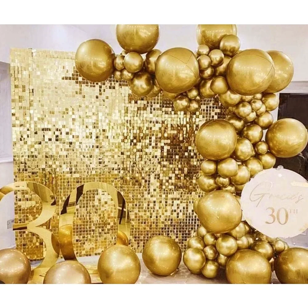 12PC Gold Shimmer Wall Sequin Panel Backdrop Birthday Wedding Background Decoration Wall, Shimmer Wall