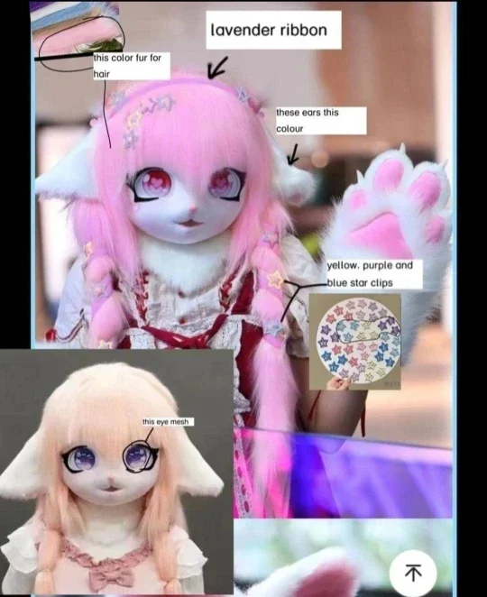 Customized Furries Head Link provide the style the hair color and eye color Head  With clips Ribbon