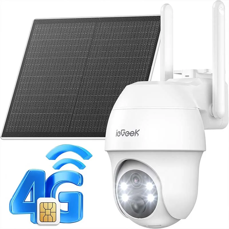 ieGeek 4G 2K HD LTE Telecamera di sorveglianza solare esterna wireless, scheda SIM senza WiFi, visione notturna, sistema di analisi AI/nuvola