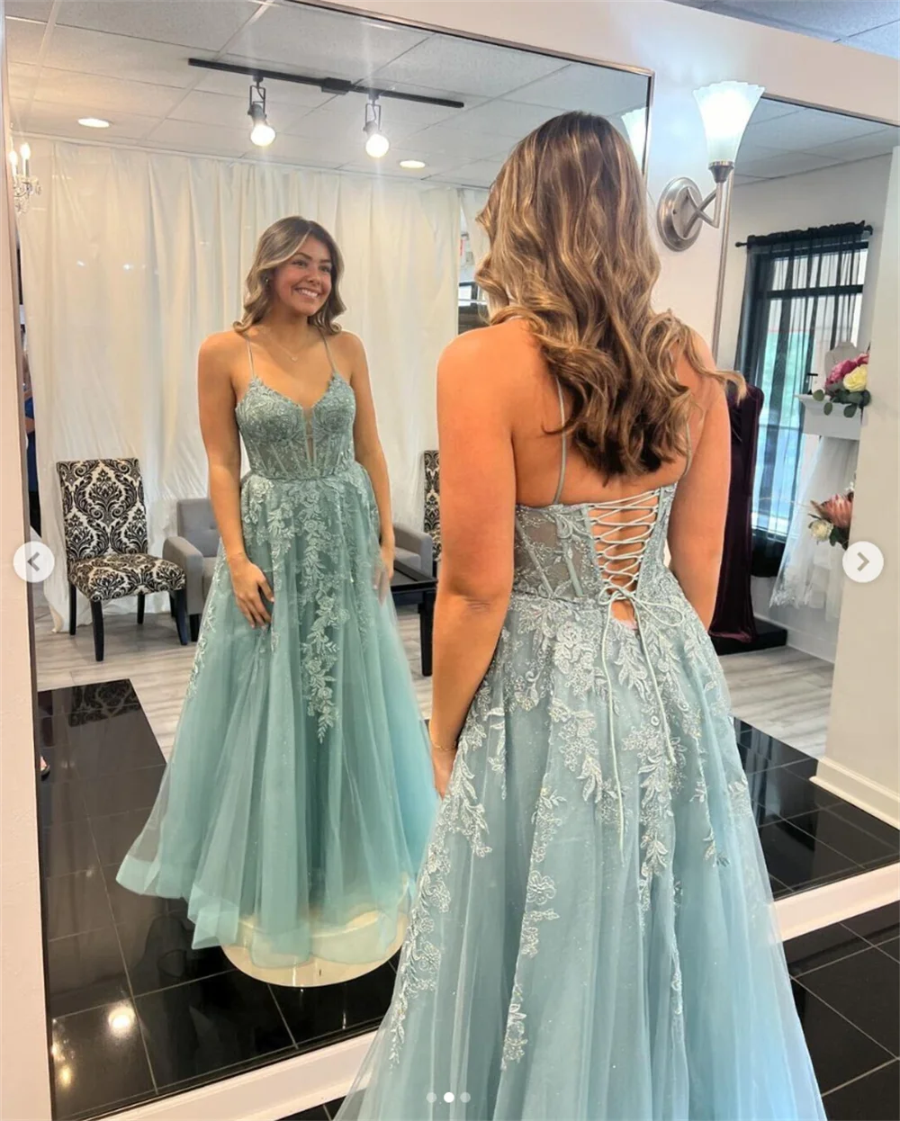 Jessica Lace Embroidery Appliqué Prom Dresses Glitter Tulle Graduation Evening Dresses Princess Party Dresses Vestidos De Noche