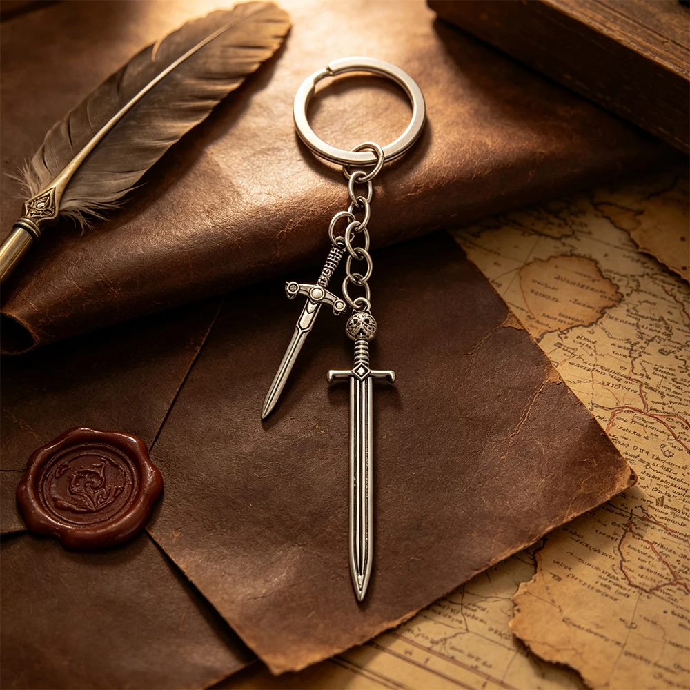 Vintage Medieval Short Sword Metal Keychain, Distressed Knight Sword Pendant, Personalized Game Fan Backpack Decoration, Creative Gift