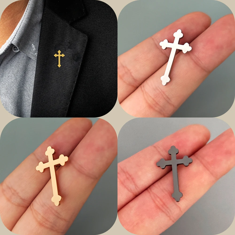 Personalized And Stylish Minimalist Cross Brooch, Stainless Steel Christian Protector Badge, Lapel Pin, Commemorative Gift