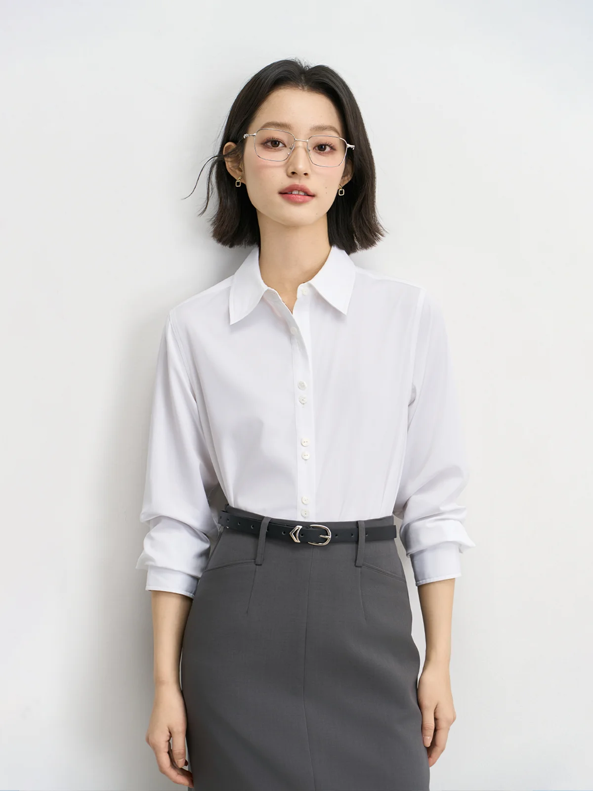 

Berd Miss White Professional Shirt Women's Spring Summer Suit Inner Wear Formal Interview Set Long Sleeve Shirt Simple Style