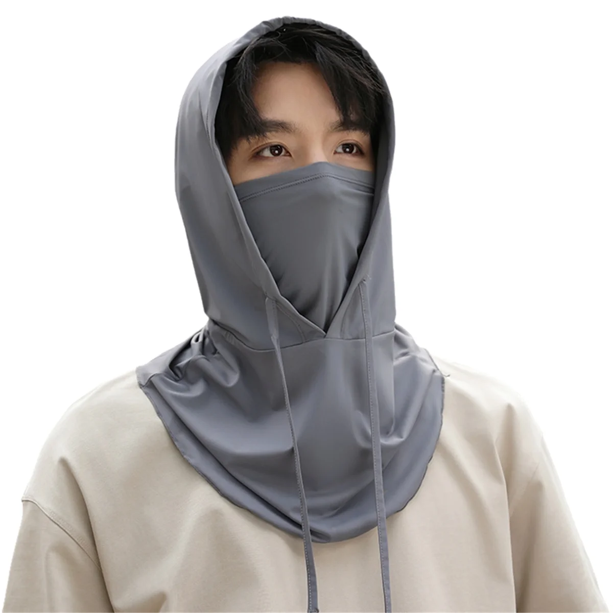 Light Gray Sun Protection Mask, Full Face Hooded Sun Protection Mask, Outdoor Riding Sun Protection UV Hood