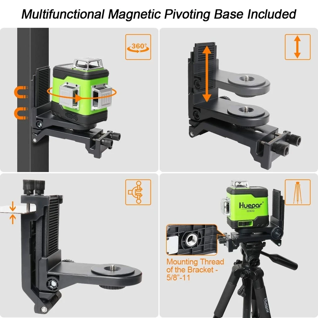 503CG 3D Cross Line Self-Leveling 3x360 Green Beam Three-Plane Leveling & Alignment Laser Level With Li-ion Battery