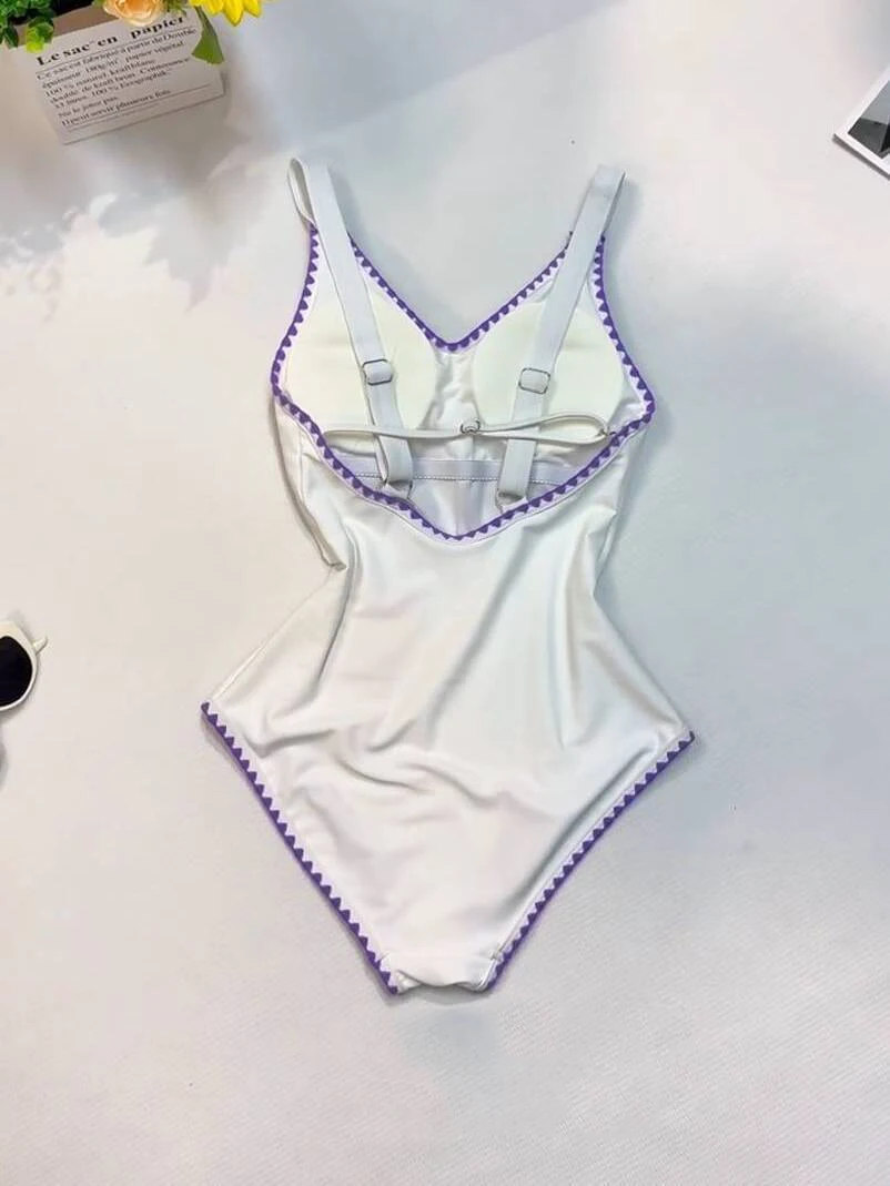 اليابانية الرجعية Harajuku Y2K المرأة الأرجواني المطرزة قطعة واحدة ملابس السباحة مجموعة الصيف الأمريكية حار فتاة عطلة نمط ملابس السباحة