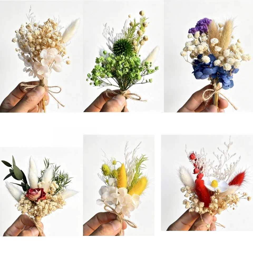 Dried Flower Bunch - 6개 미니 프리저브드 플라워 부케, 신랑