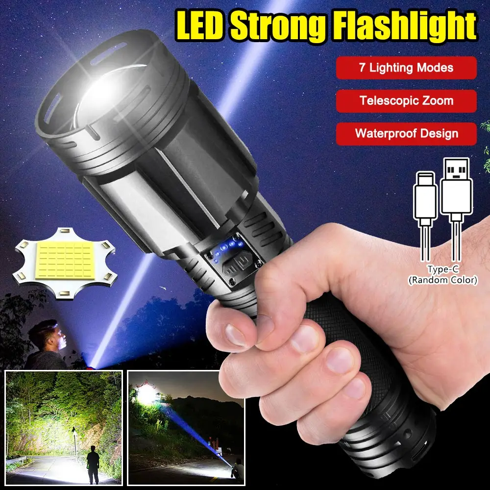 

High-power LED Flashlight XHP360 Powerful Tactical Flashlight Torch Rechargeable Ultra Remote Outdoor Emergency Camping Light