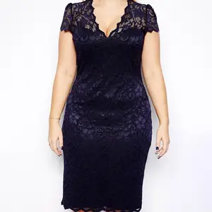 Trang phục của phụ nữ nhỏ với phế liệu ren trong suốt, V V, tay áo ngắn, phù hợp mỏng, cộng với kích thước, váy tiệc, quần áo phụ nữ, mùa hè 10 Bán hàng chính cộng với kích thước váy dự tiệc ren - №9