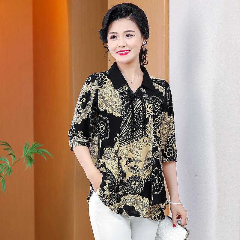 Women\'s Classical Lapel Top 2024 Summer Short Sleeved Plus Size Shirt Classical European Style New Casual Top Summer Clothing