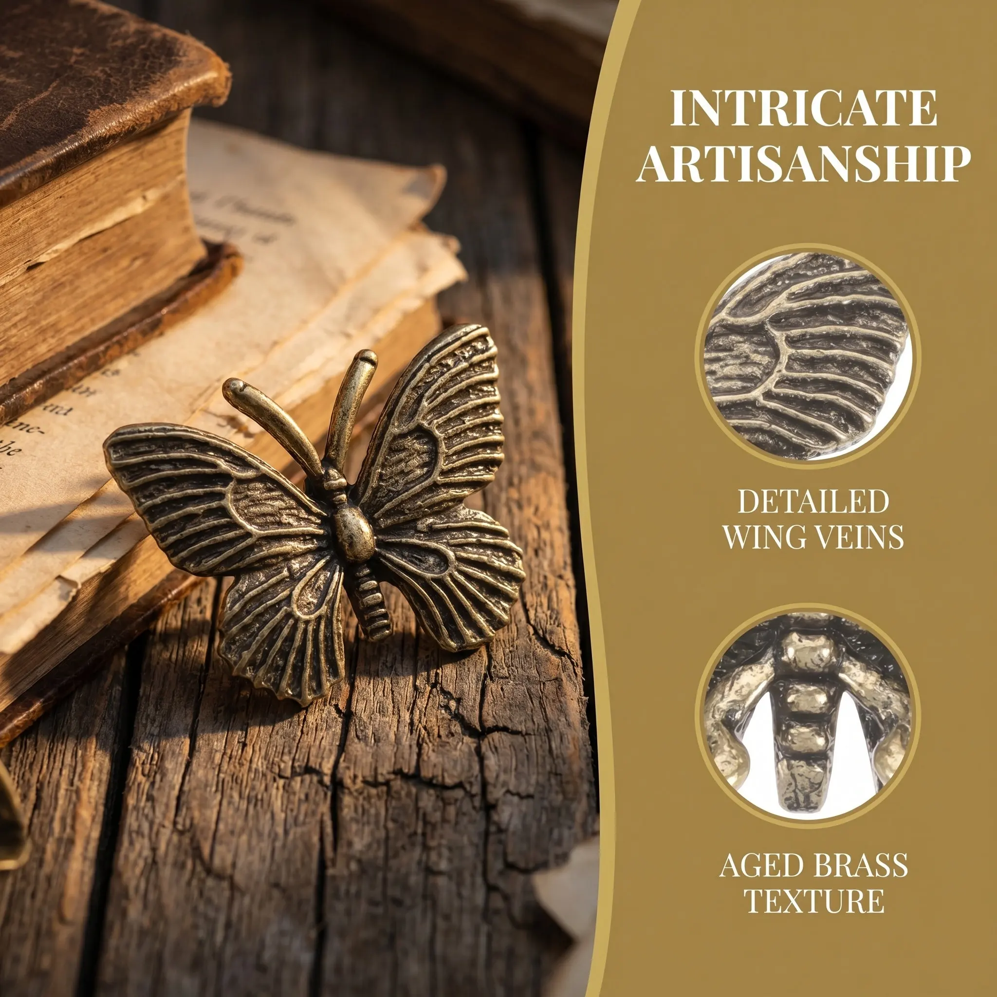 4Pcs Brass Butterfly Tea Pet Retro Decorative Animal Sculpture Desk Ornament Vintage Paperweight for Home Office