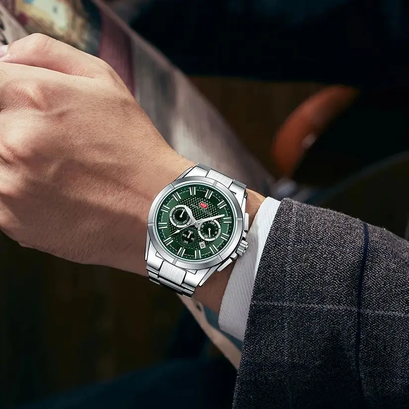 MINI FOCUS Luxury Men's Quartz Watches Business Men Watch Waterproof Luminous Stainless Steel Chronograph 0495G