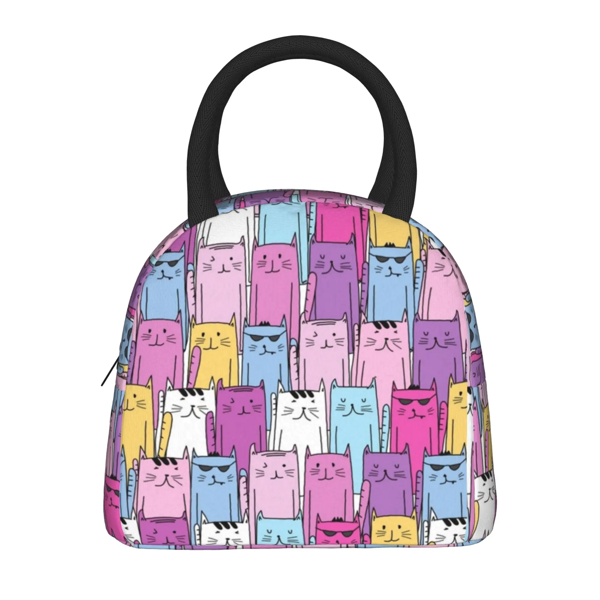 Cat Pattern Lunch Bag Animals Cute Cartoon Casual Lunch Box Outdoor Picnic Convenient Thermal Lunch Bags For Men Cooler Bag