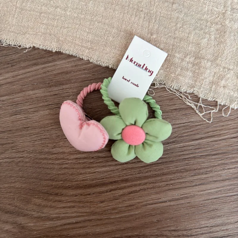 

Kids Fabric Stuffed Heart Flower Hair Tie Contrast Color Soft High Stretch Non Slip Cute Daily Ponytail Wrap