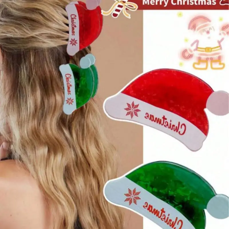 Christmas Hair Clip Acrylic Claw Clip Santa Claus Hair Claw Snowman  Hair Clip Hair Accessories for Women Party Supplies