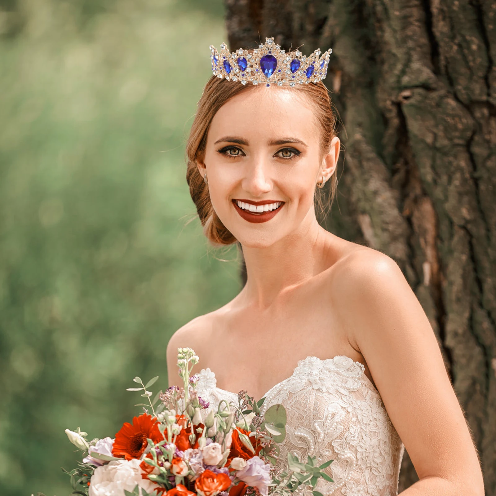 

Costume Crown Bridal Necklace Earrings for Bride Tiara Clothing Classy Wedding Jewelry Blue Women Accessories
