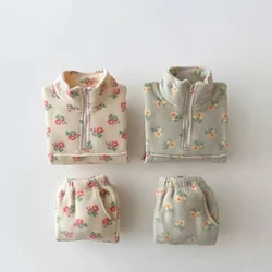 Baby Clothing Set Spring and Autumn Boys Girls Stand Collar Printed Velvet Casual All Match Velvet Warm Fashion Two Piece Set