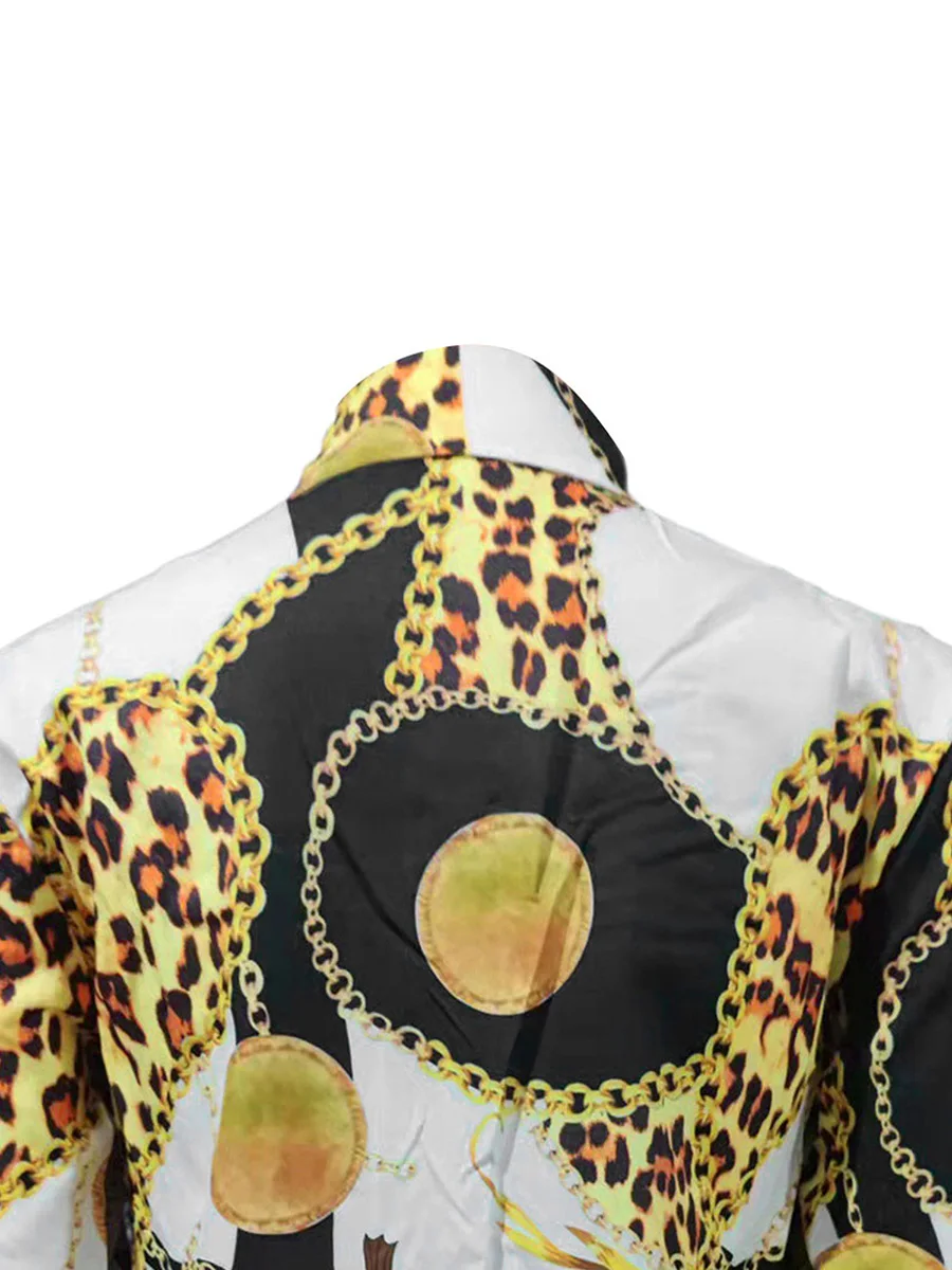 

Women Fashion Wild Shirts Chain Floral Letter Geometric Square Print Turn-Down Collar Long Sleeve Blouses Streetwear