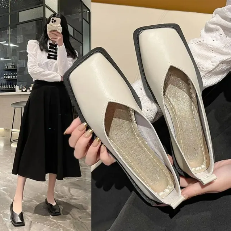Roman Women Low Heel Pumps Ladies Female Footwear Flat Shoes Square Toe Autumn Casual Sneaker Shallow Mouth Soft Retro Fall PU view 4