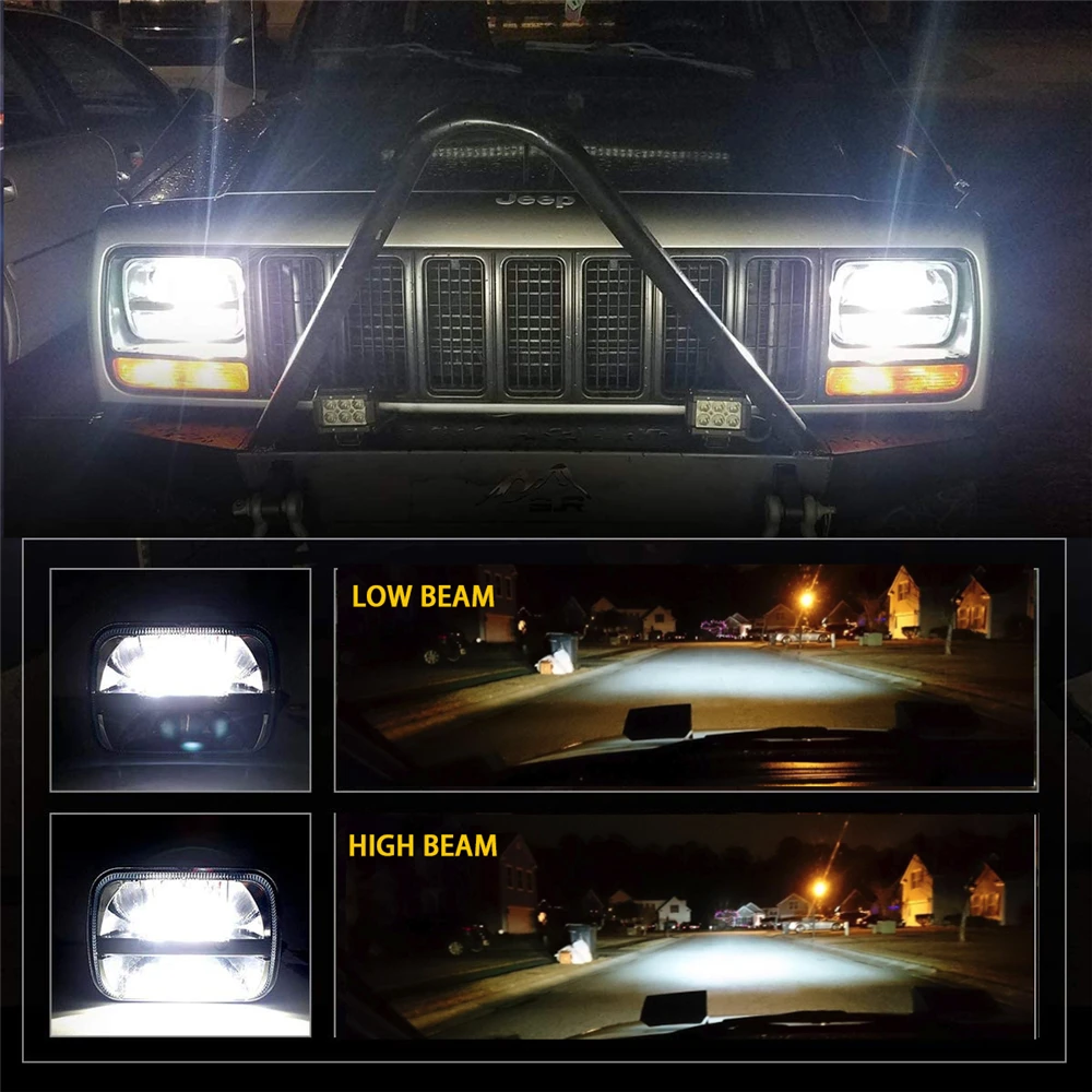 7x6 5x7 H6054 LED Headlights High Low Beam Sealed Headlamps For Jeep Cherokee XJ Wrangler YJ Comanche MJ GMC Savana Safari Ford