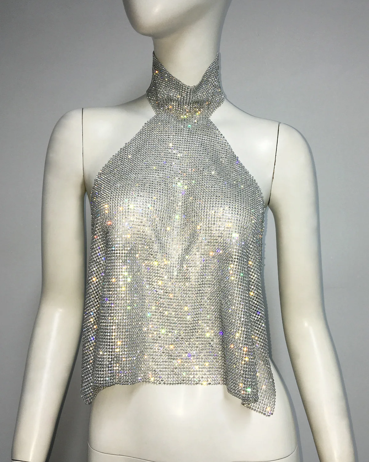 Sexy Fashion Sparking Rhinestone Sleeveless T-Shirts for Women Party Rave Y2k Metallic Sequins Diamonds Christmas Top