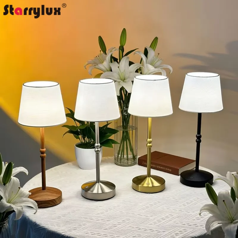Rechargeable Fabric Table Lamp Dimmable Bedside Night Light for Desk Dining Room Cordless Warm Glow
