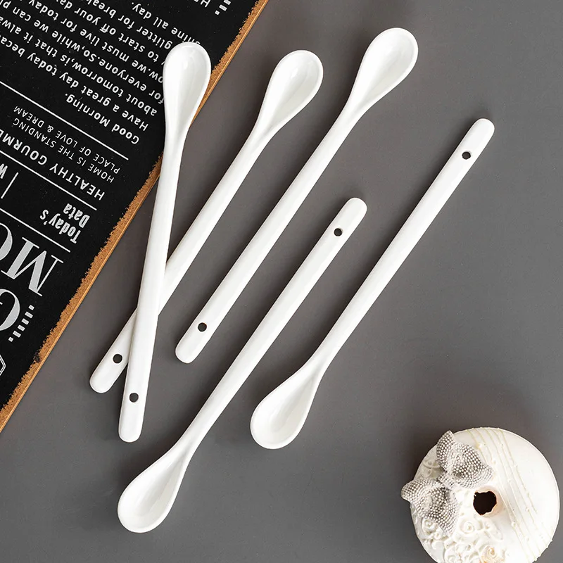 5pcs 16cm 19cm Long Handle Porcelain Coffee Spoon Ceramic Spoon Tea Spoon