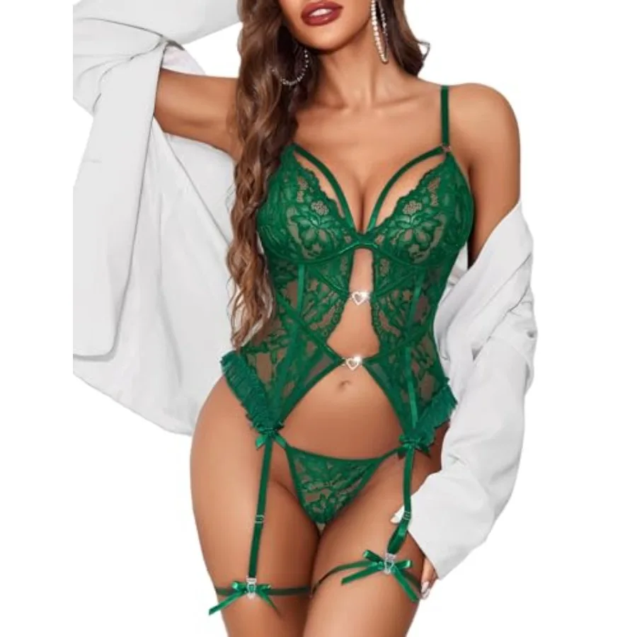 

Avidlove Women Lingerie Sexy Lace Corset Teddy One Pcs Bodysuit Lingerie Set with Garter Belt No Stockings