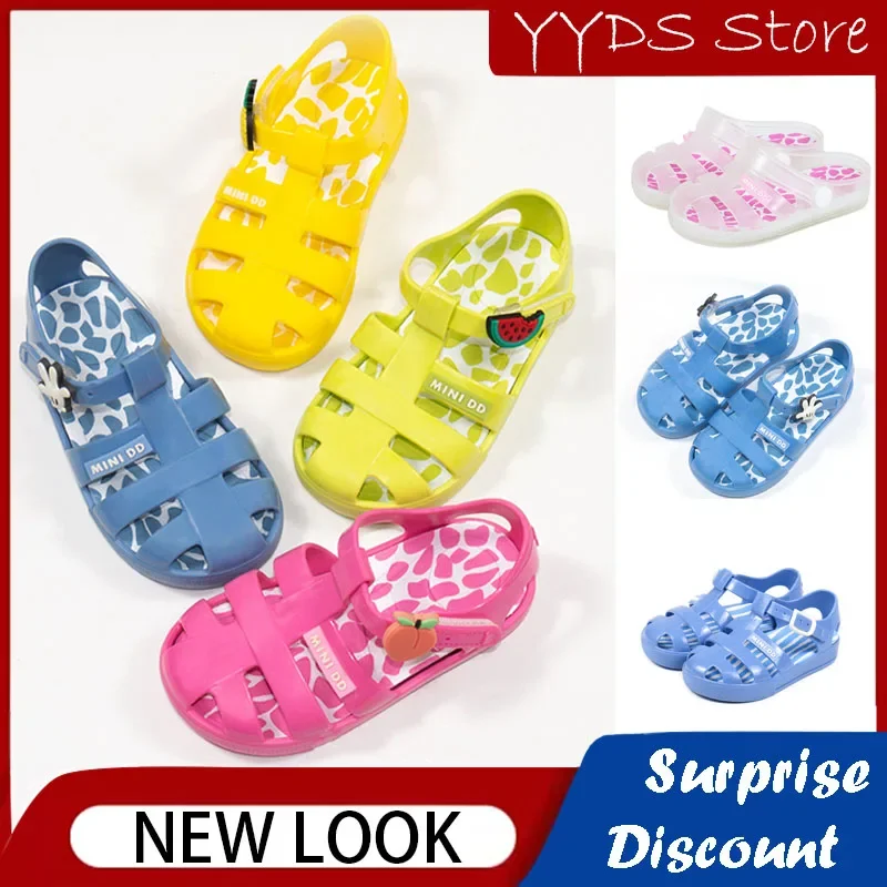 

Summer Girls Sandals Breathable Beach Hole Shoes Jelly Color Non-slip Roman Sandals Toddler Children Garden Jelly Shoes