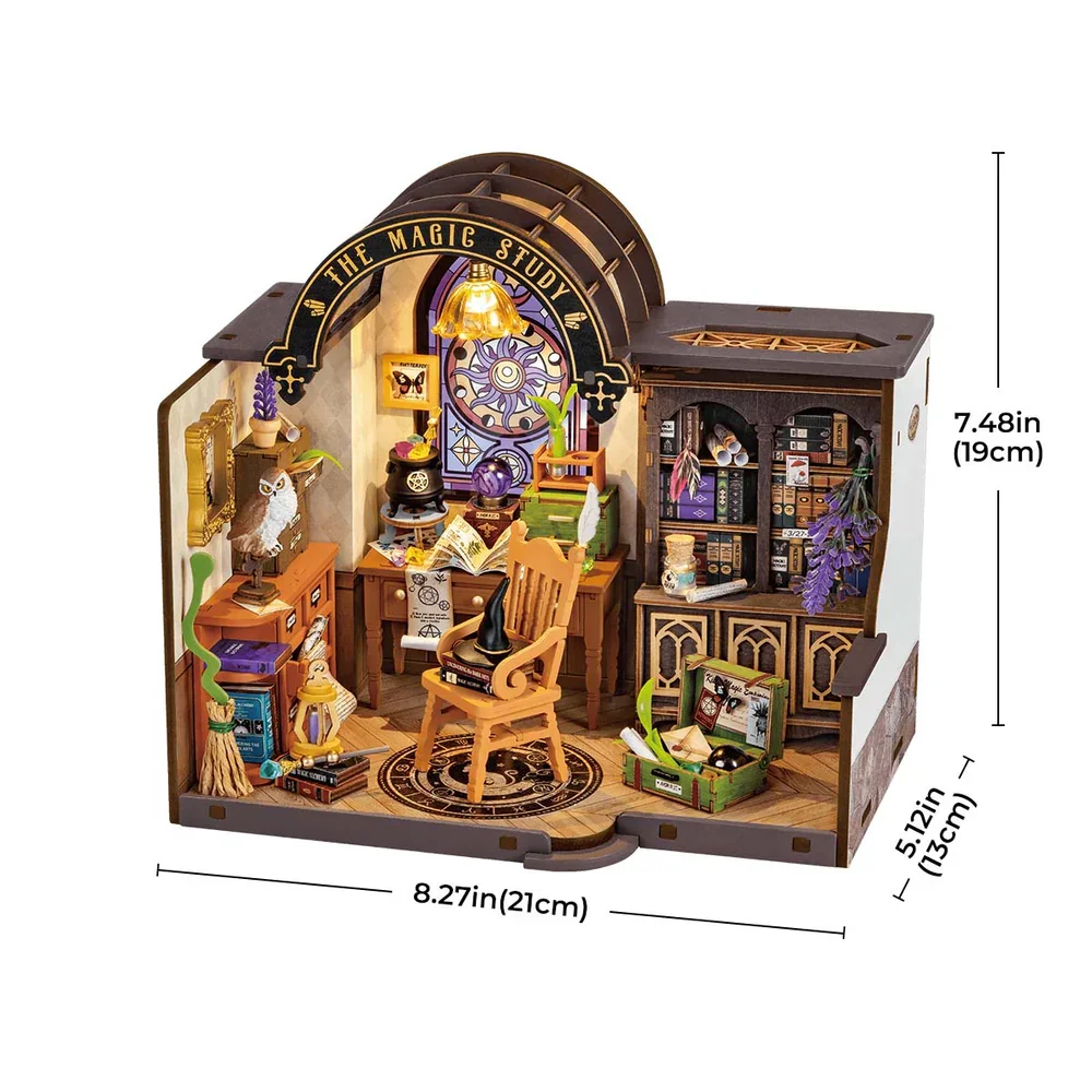 Robotime Rolife The Magic Study DIY Miniature House with Many Magic Note Books Dollhouse Decoration 3D Wooden Puzzle DG166 images - 6