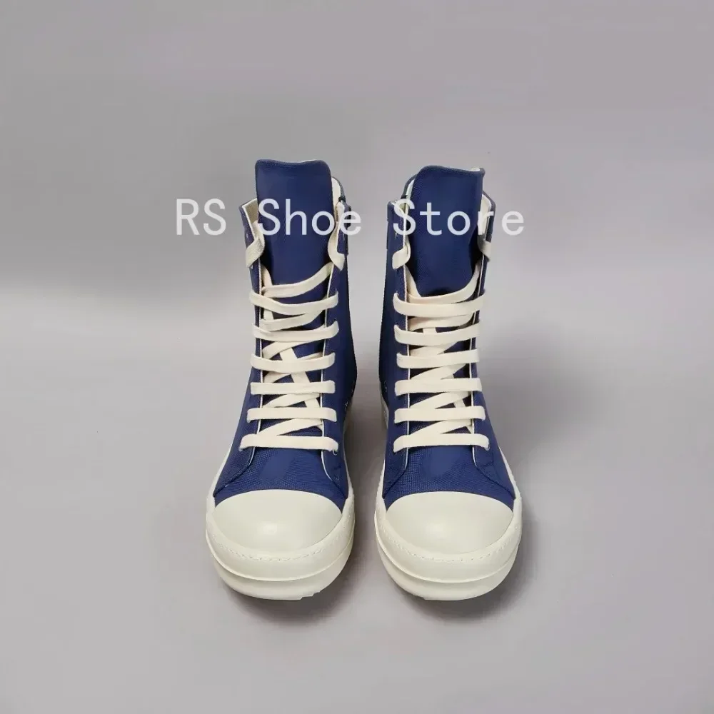Ro الفاخرة الأزرق قماش عالية أعلى حذاء التصميم الكلاسيكي أحذية الرجال حذاء رياضة التمهيد سستة النساء حذاء من الجلد أحذية رياضية كاجوال