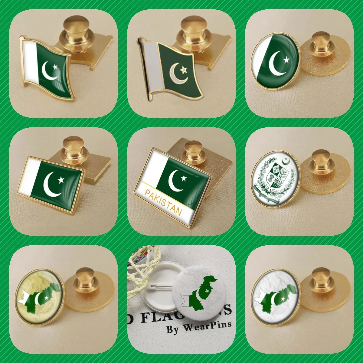 Pakistan Pakistanis Map Flag Brooches Badges Lapel Pins