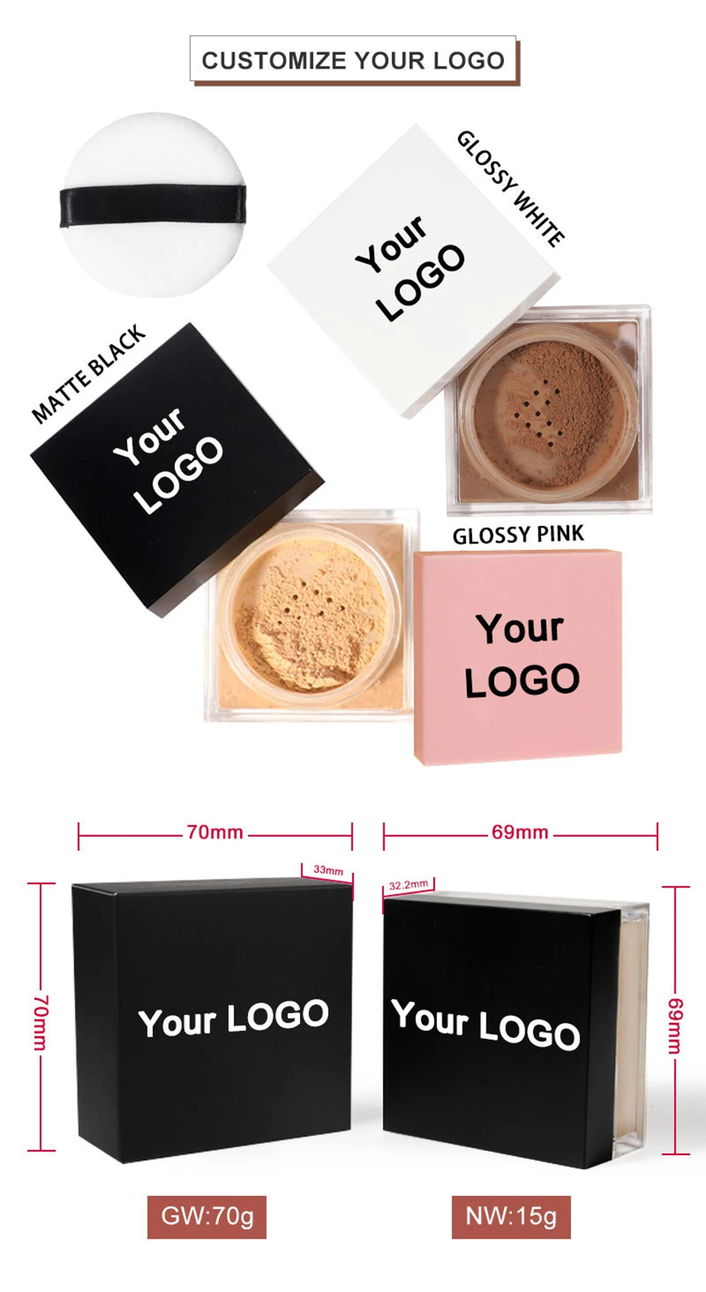 

Private Label Setting Powder Custom Logo Gentle Matte Finish Unique Green Pink Clear Loose Powder Waterproof Makeup Wholesale