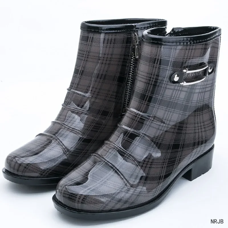 Black Rubber Rain Boots Women wellies PVC Gumboots Vamp Rubber Sole Galoshes Gumboots Rainboots Women Round Toe Slip-On
