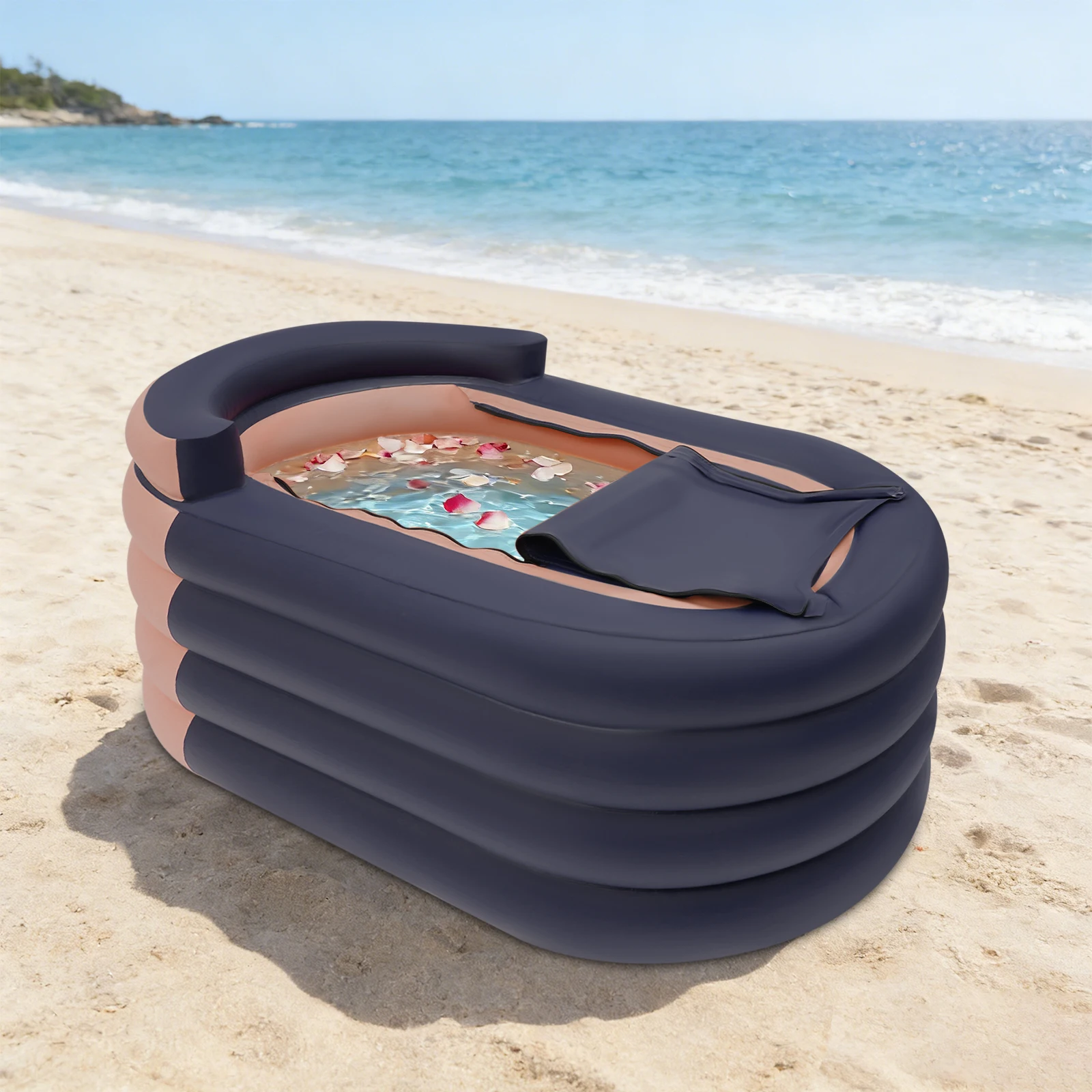 Portable Inflatable Bathtub for Adults with Wireless Pump, 4-Layer Hot & Cold Spa with 1-Min Inflation, Foldable Tub for Home Apartment Travel (Orange/Blue)