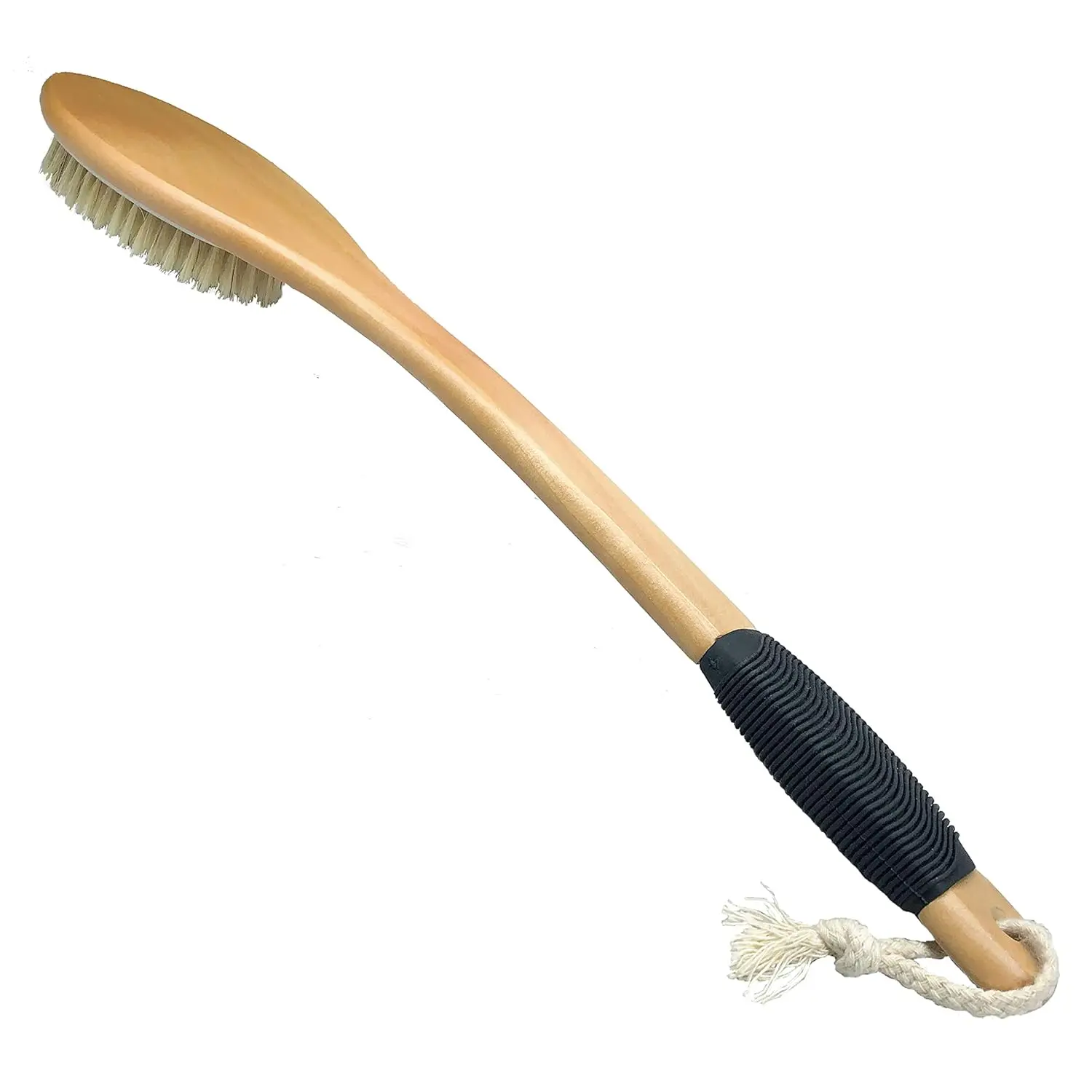 

Bath Brush Wooden Curved Long Handle Shower Brush for Exfoliating, Natural Bristle Scrubber for Back Wet or Dry