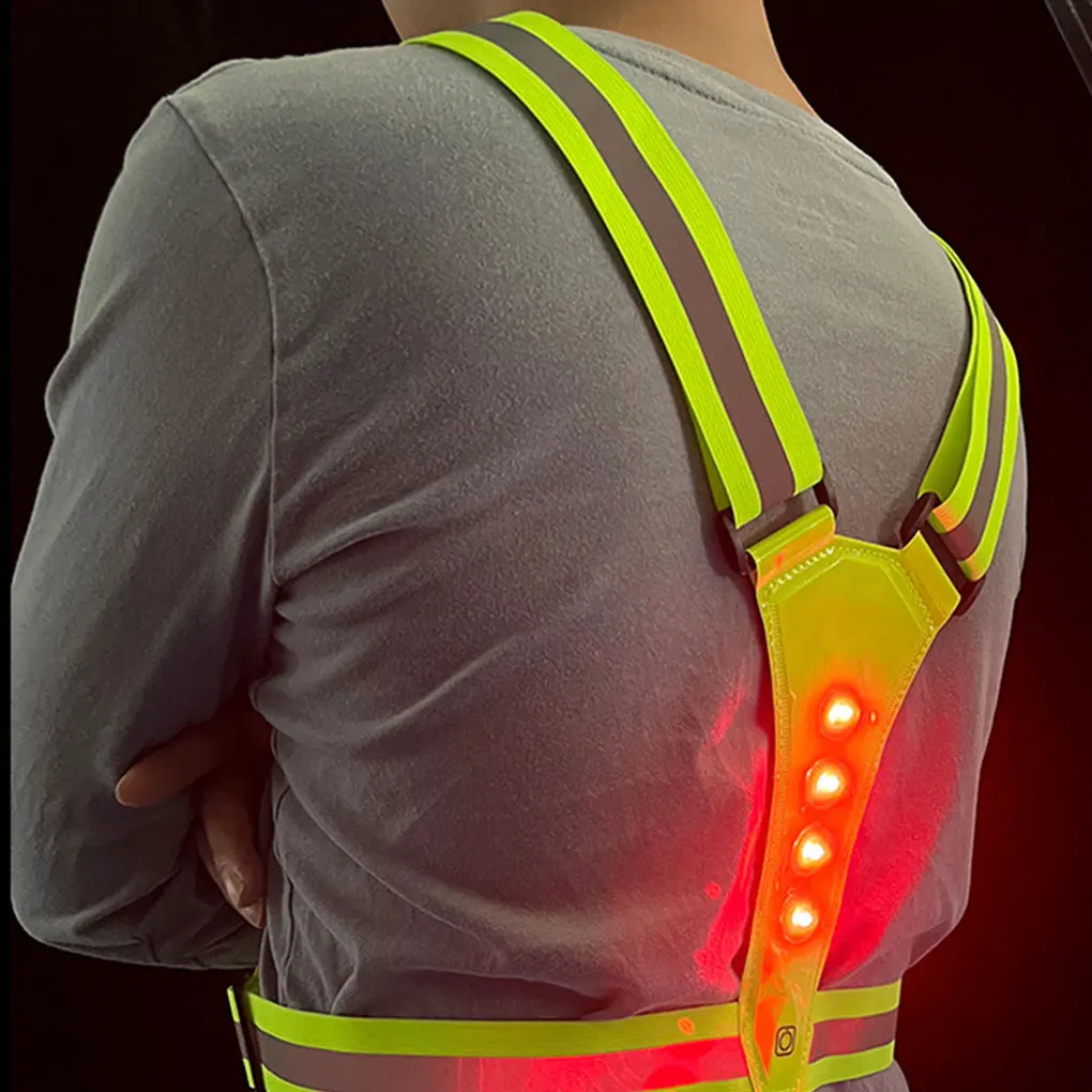 LED Reflective Vest Straps with High Visibility Reflector Elastic Belt Highlight Safety Gear Night Running Orange